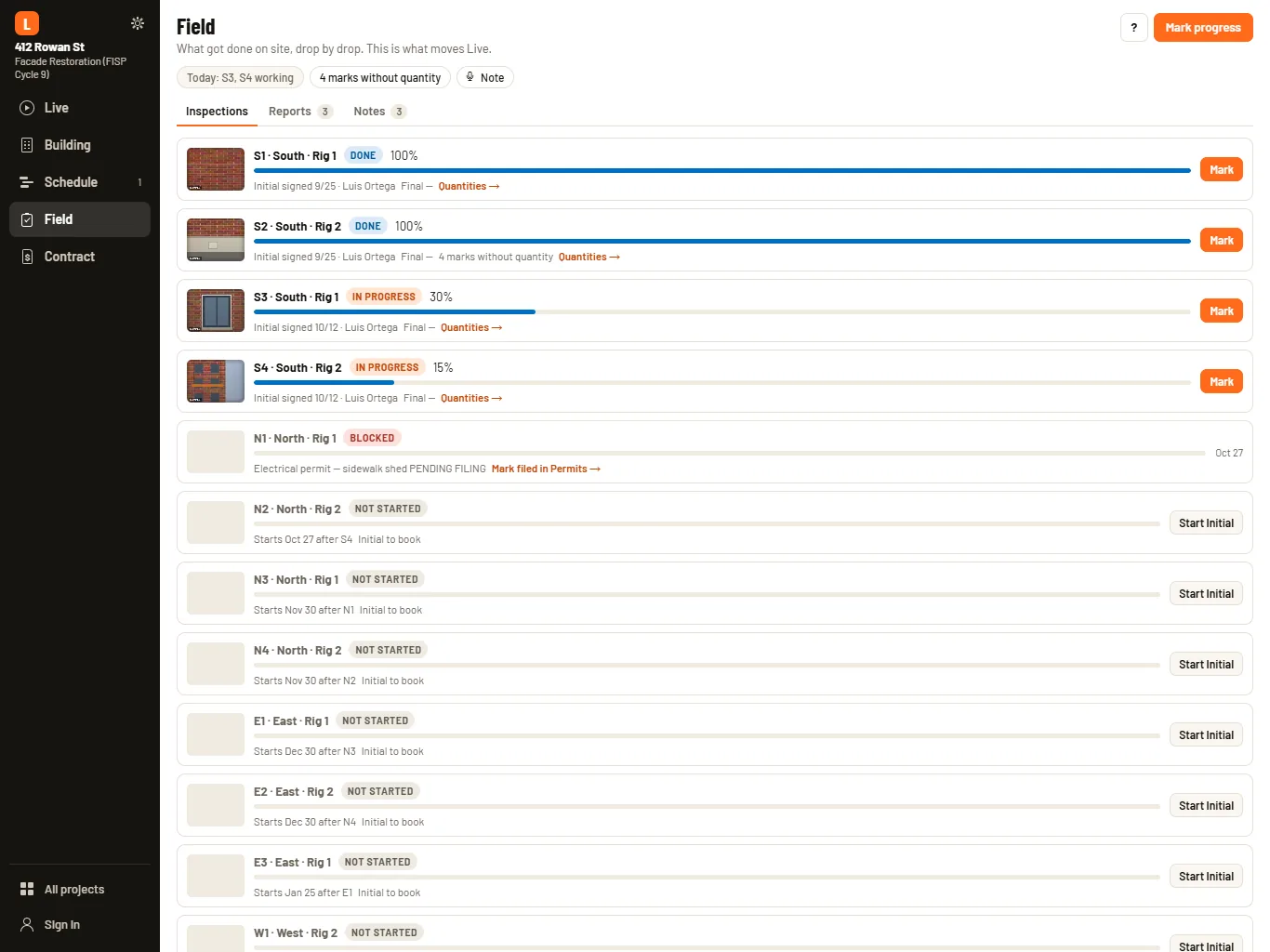 Laboro on an iPad: Field with a card for each drop