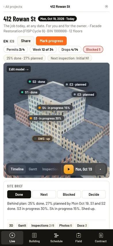 Laboro on an iPhone: Live with the sample job in 3D by day